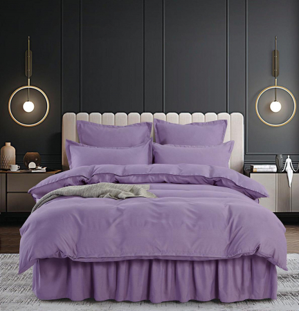 Bumbac Tip Finet Cu Volanase - Set Lenjerie de Pat Bumbac Finet Uni cu Volanase, 6 Piese, Pat 2 Persoane, Mov