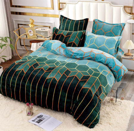 LENJERII DE PAT - Set Lenjerie De Pat Cocolino 6 Piese Pat 2 Persoane - Verde Geometric