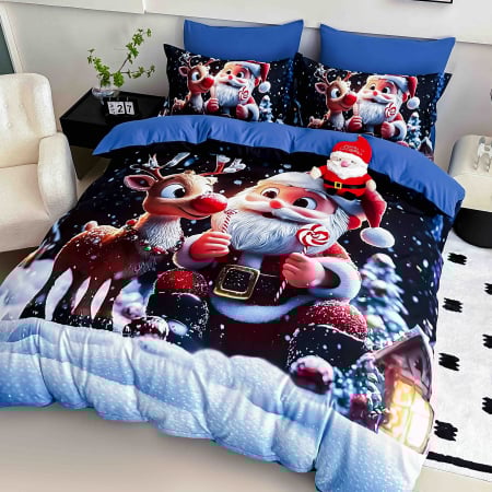 Set Lenjerie de Pat Crăciun 5D cu Elastic – 6 Piese pentru Pat Dublu, Christmas Collection [3]