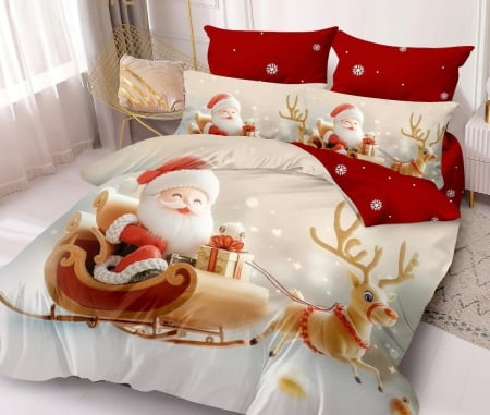 Lenjerie Din Bumbac Tip Finet 6 Piese Pentru Pat Dublu – Christmas Collection