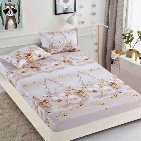 Cearșaf cu Elastic 180x200 cm + 2 Fețe de Pernă 50x70 cm – Finet Moale și Plăcut la Atingere