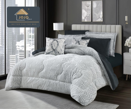 Lenjerii super pufoase cu blanita iepure - Set lenjerie de pat cu elastic ,cu pilota inclusa, blanita artificiala de iepure, 6 piese, Gri Inchis