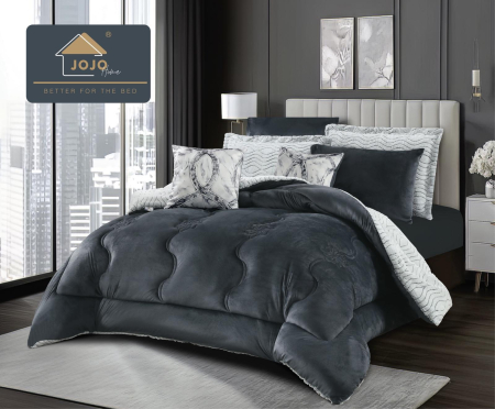 Set lenjerie de pat cu elastic ,cu pilota inclusa, blanita artificiala de iepure, 6 piese, Gri Inchis [1]