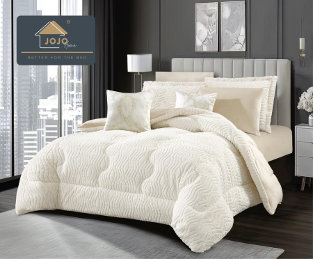 Lenjerii super pufoase cu blanita iepure - Set lenjerie de pat cu elastic ,cu pilota inclusa, blanita artificiala de iepure, 6 piese, Crem