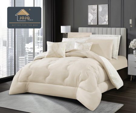 Set lenjerie de pat cu elastic ,cu pilota inclusa, blanita artificiala de iepure, 6 piese, Crem [1]