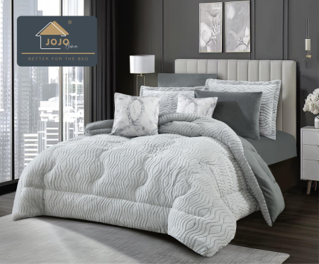 Lenjerii super pufoase cu blanita iepure - Set lenjerie de pat cu elastic ,cu pilota inclusa, blanita artificiala de iepure, 6 piese, Gri Deschis