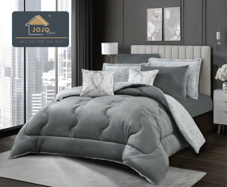 Set lenjerie de pat cu elastic ,cu pilota inclusa, blanita artificiala de iepure, 6 piese, Gri Deschis [1]