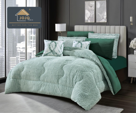 Set lenjerie de pat cu elastic ,cu pilota inclusa, blanita artificiala de iepure, 6 piese, Verde [1]