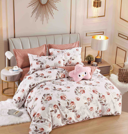 Cearceaf Pat Clasic - Set Lenjerie de Pat Finet 6 Piese, Bumbac Finet, Fără Elastic – Peony Blush