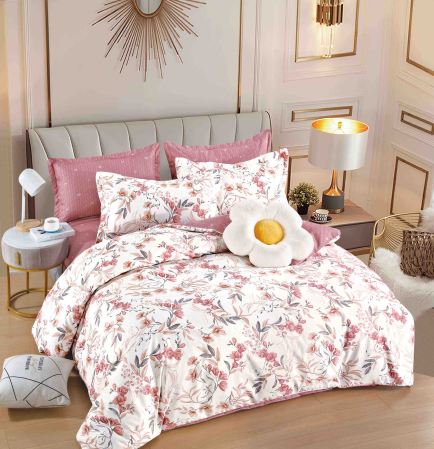 Cearceaf Pat Clasic - Set Lenjerie de Pat Finet 6 Piese, Bumbac Finet, Fără Elastic – Blush Blossom