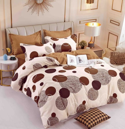 Lenjerii Pat Bumbac Tip Finet - Set Lenjerie de Pat Finet 6 Piese, Bumbac Finet, Fără Elastic – Mocha Circles