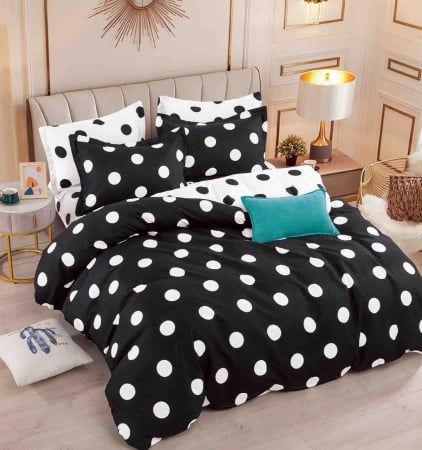 LENJERII DE PAT - Set Lenjerie de Pat Finet 6 Piese, Bumbac Finet, Fără Elastic – Midnight Polka