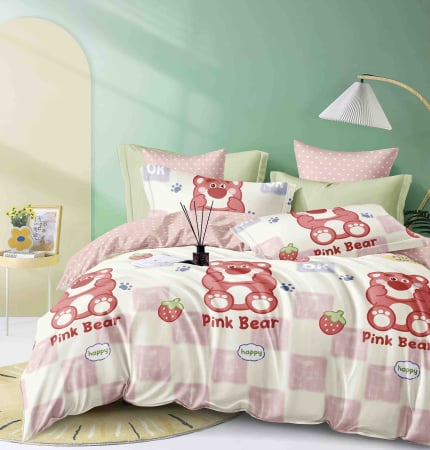 LENJERII DE PAT - Set Lenjerie de Pat Finet 6 Piese, Bumbac Finet, Fără Elastic – Pink Bear