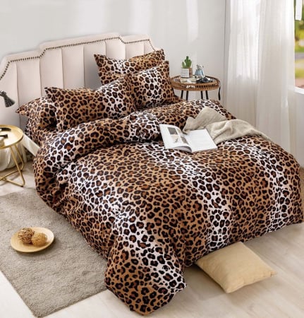 Lenjerii Pat Bumbac Tip Finet - Set Lenjerie de Pat Finet 6 Piese, Bumbac Finet, Fără Elastic – Wild Leopard