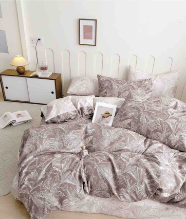 Cearceaf Pat Clasic - Set Lenjerie de Pat Finet 6 Piese, Bumbac Finet, Fără Elastic – Botanic Blush