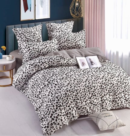 Lenjerii Pat Bumbac Tip Finet - Set Lenjerie de Pat Finet 6 Piese, Bumbac Finet, Fără Elastic – Snow Leopard