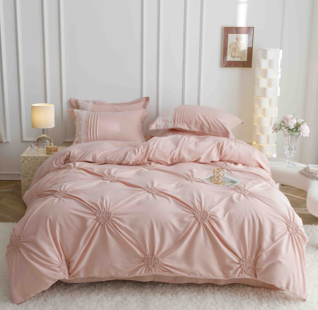 Set Lenjerie Pat Dublu 6 Piese din Bumbac Soft Touch – Pliuri Brodate cu Inimioare