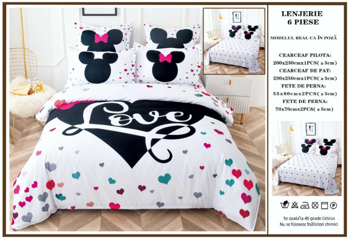 Lenjerie Finet Premium Pentru pat Dublu Mickey & Minnie Love [1]