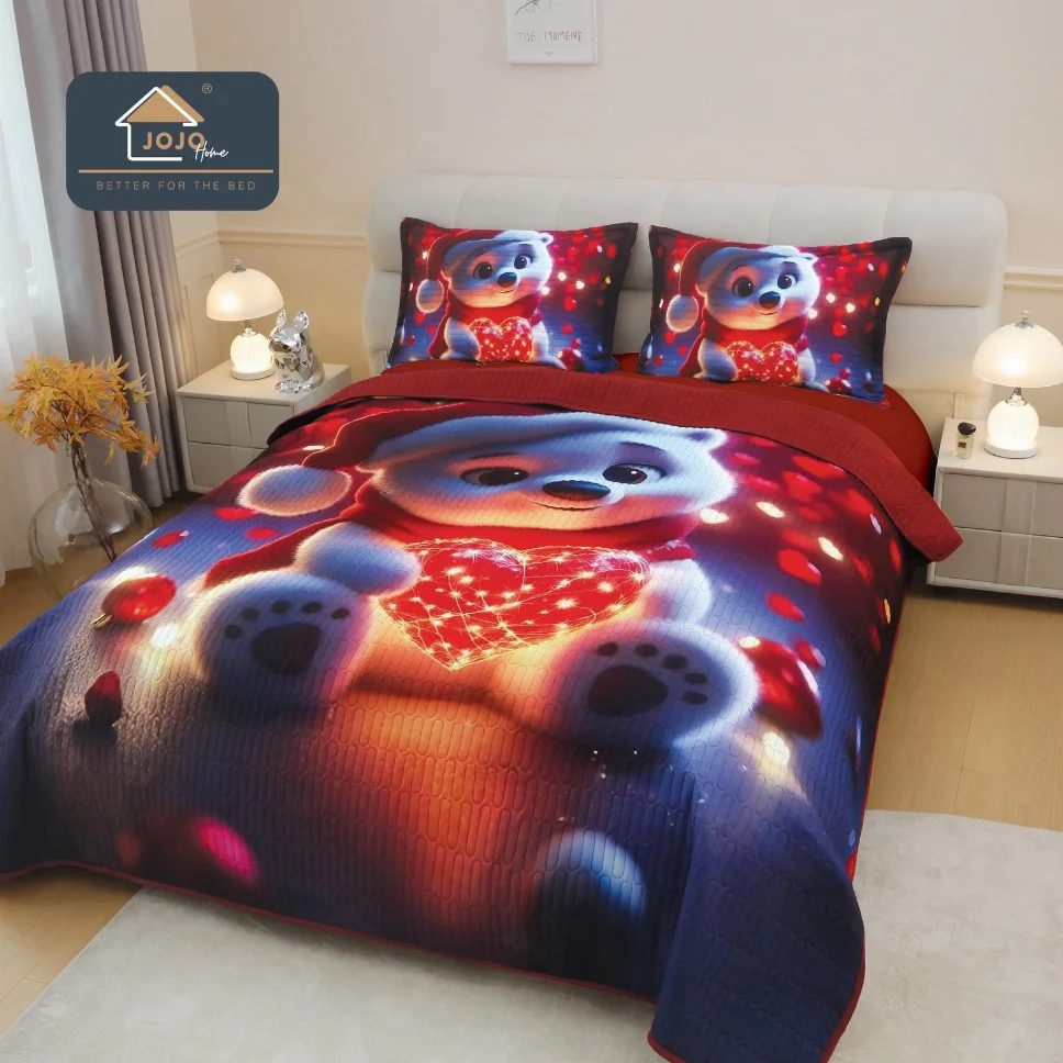 Cuvertura matlasata 3 piese, ursuleț cu inimă luminoasă-CVM5 [1]