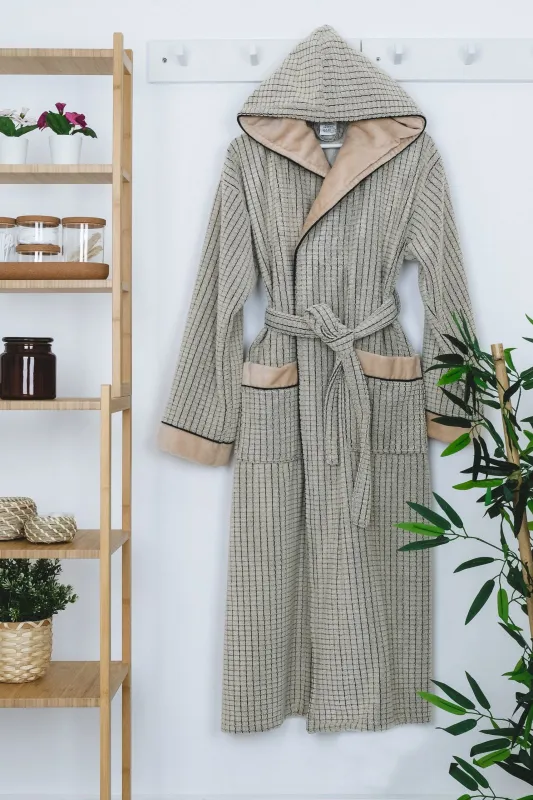 Halat Baie Kareli cu Gluga BEJ– S/M/L/XL/XXL-cod produs-HK3 [1]