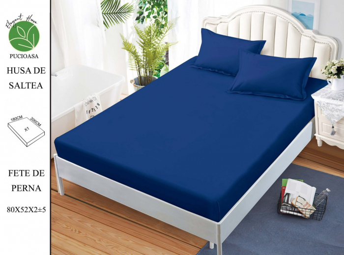 Husa de pat din Finet cu elastic+ 2 fete  de perna 180x200 ,Albastru-HG173 [1]