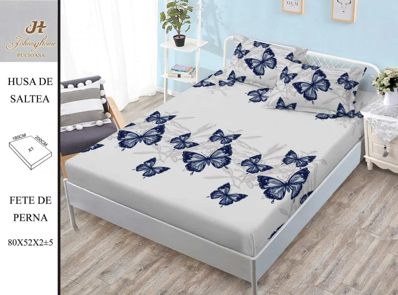 Husa de pat din Finet cu elastic+ 2 fete  de perna 180x200 -HG259 [1]