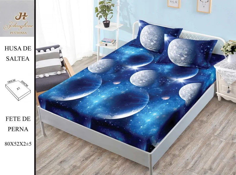 Husa de pat din Finet cu elastic+ 2 fete  de perna 180x200,Moon-HG251 [1]