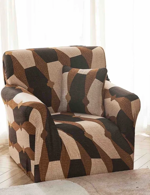 Husa Elastica pentru Fotoliu cu brate,Maro/Bej forme geometrice-S40 [1]