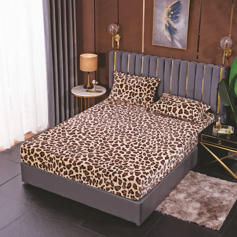Huse de pat cocolino 180x200 cm, cu imprimeu leopard elegant maro-HJC156 [1]
