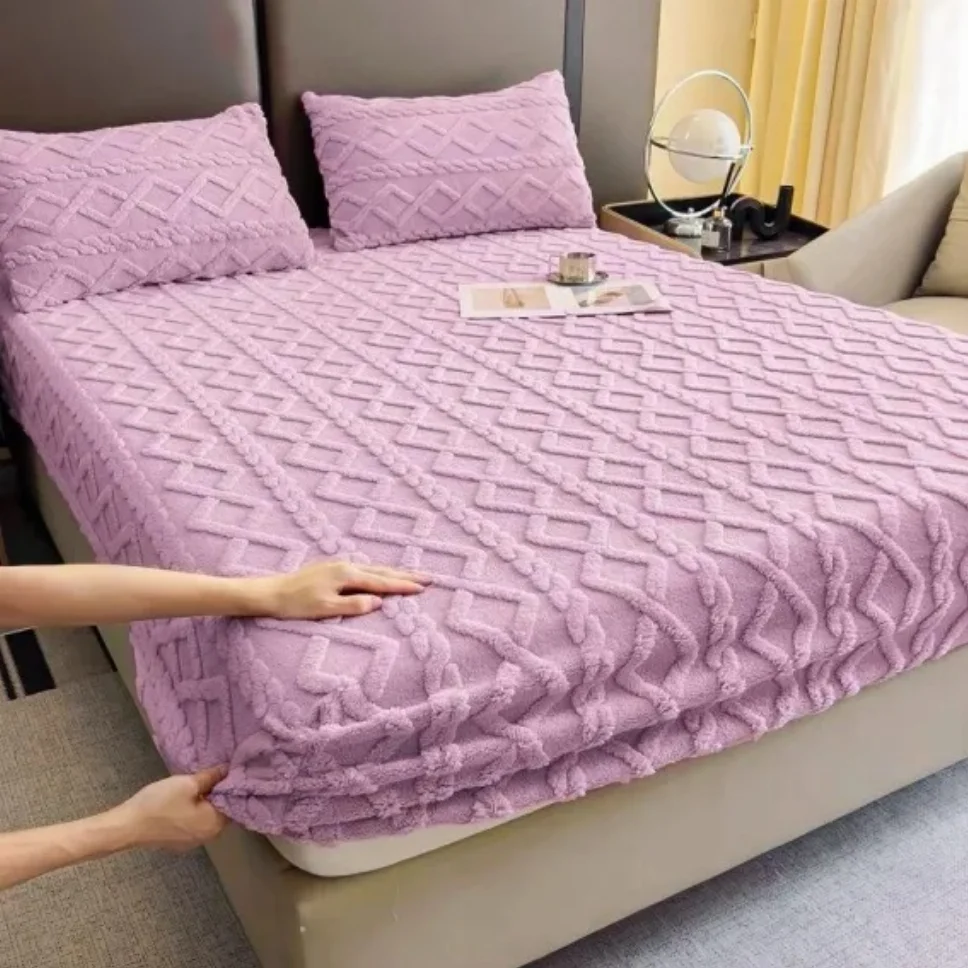 Huse de pat cocolino 180x200 cm, lila cu motive impletite groase-HJC106 [1]