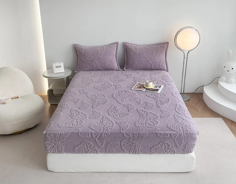 Huse de pat cocolino 180x200 cm, mov cu fluturi reliefului-HJC122 [1]