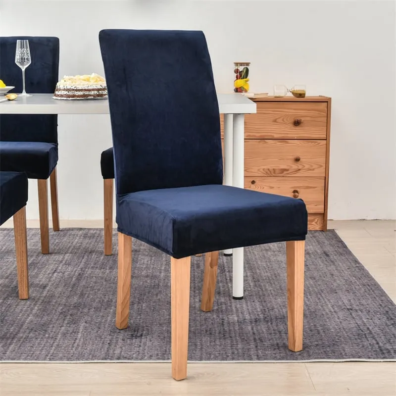 Huse pentru scaun din Catifea cu elastic,Albastru-JHC1 [2]