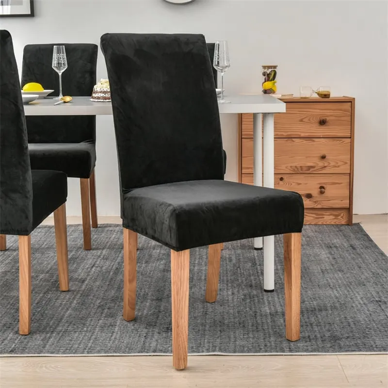 Huse pentru scaun din Catifea cu elastic,Negru-JHC12 [2]
