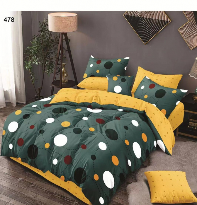 Lenjerie de pat 6 piese finet verde cu buline colorate-LJ89 [1]