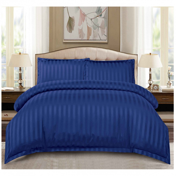Lenjerie de pat Damasc,4 Piese,Cearceaf cu Elastic,Albastru indigo-RP135 [1]