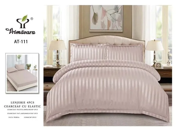 Lenjerie de pat Damasc,4 Piese,Cearceaf cu Elastic-RP111 [2]