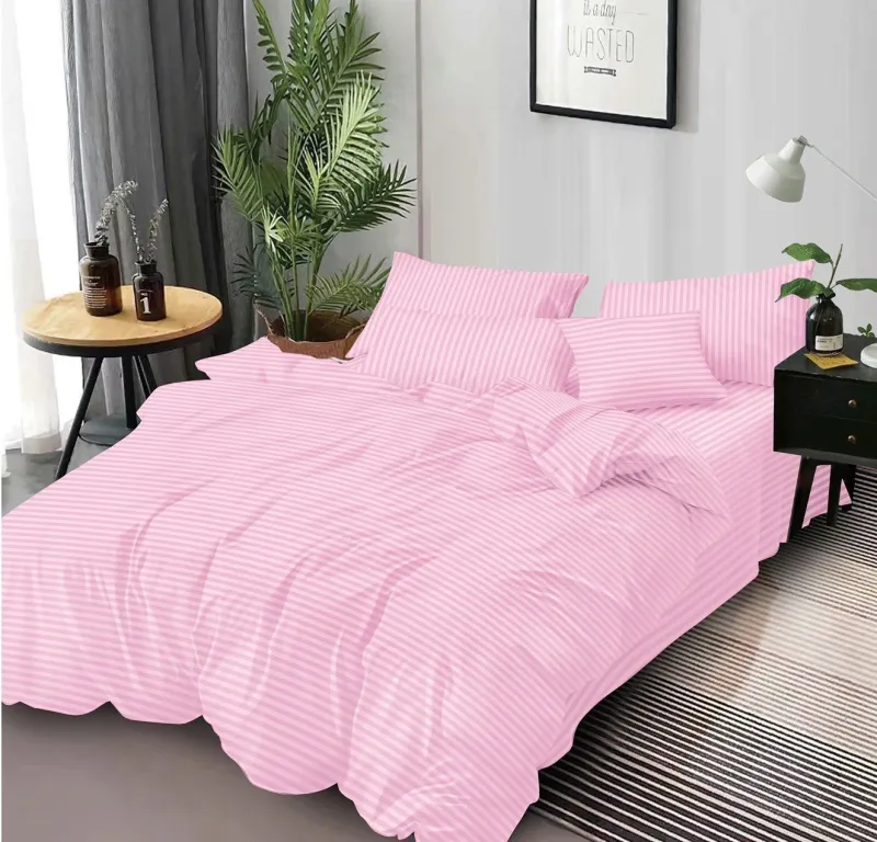 Lenjerie de pat Damasc, Pat 2 Persoane, 6 Piese, Roz-DP8 [1]