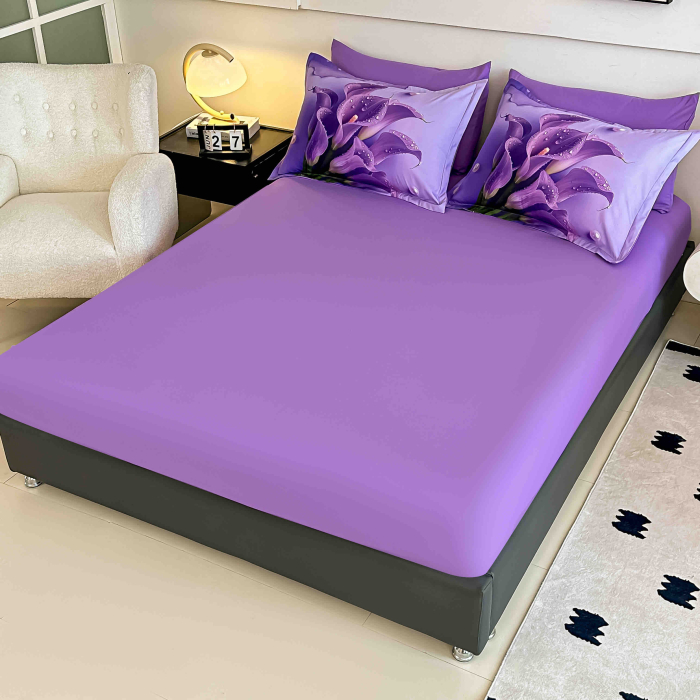Lenjerie de pat din finet 5D cu Elastic turcoaz mov cu cale violet si picături-BD27 [3]