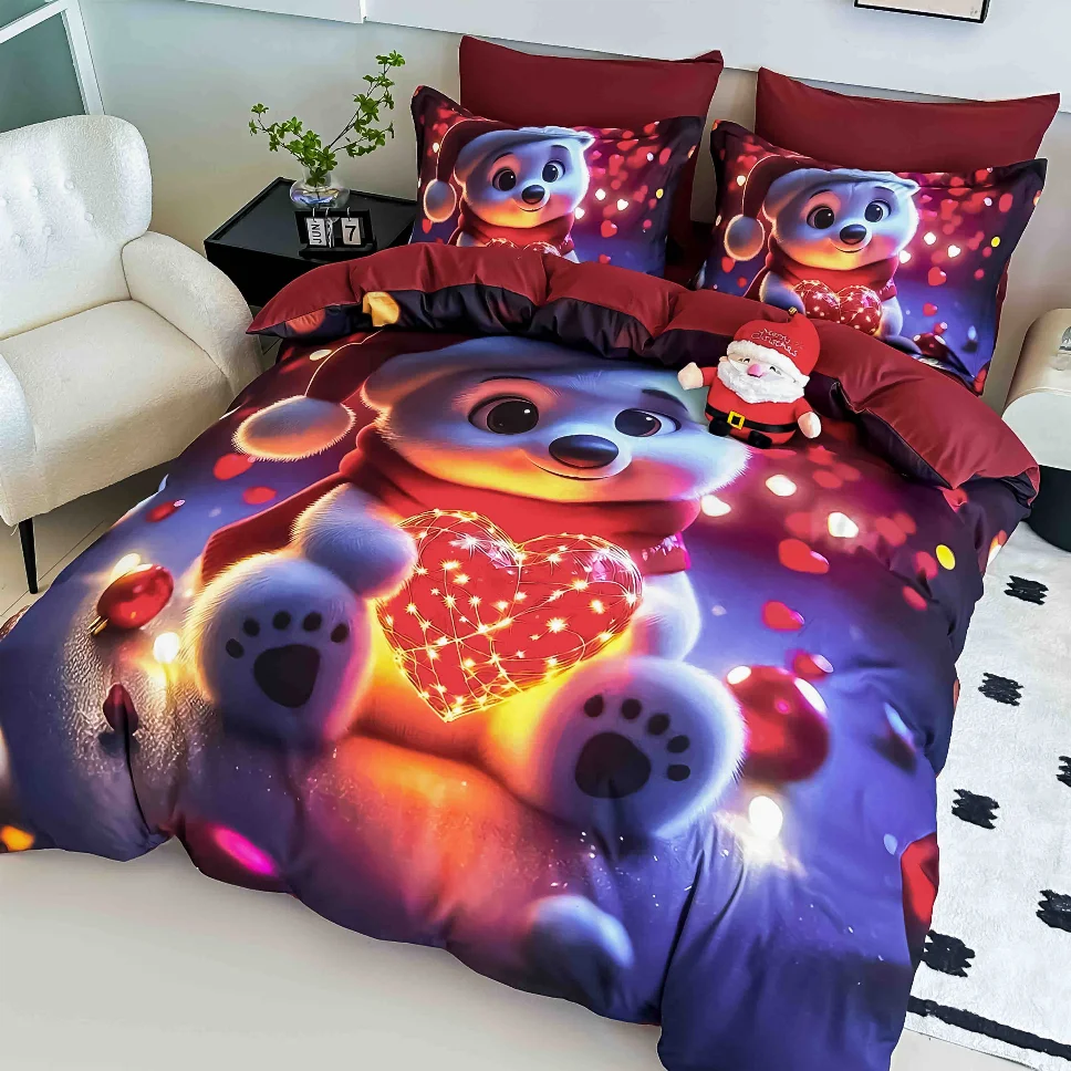 Lenjerie de pat din finet, urși cu inimioare luminoase-LD24 [1]