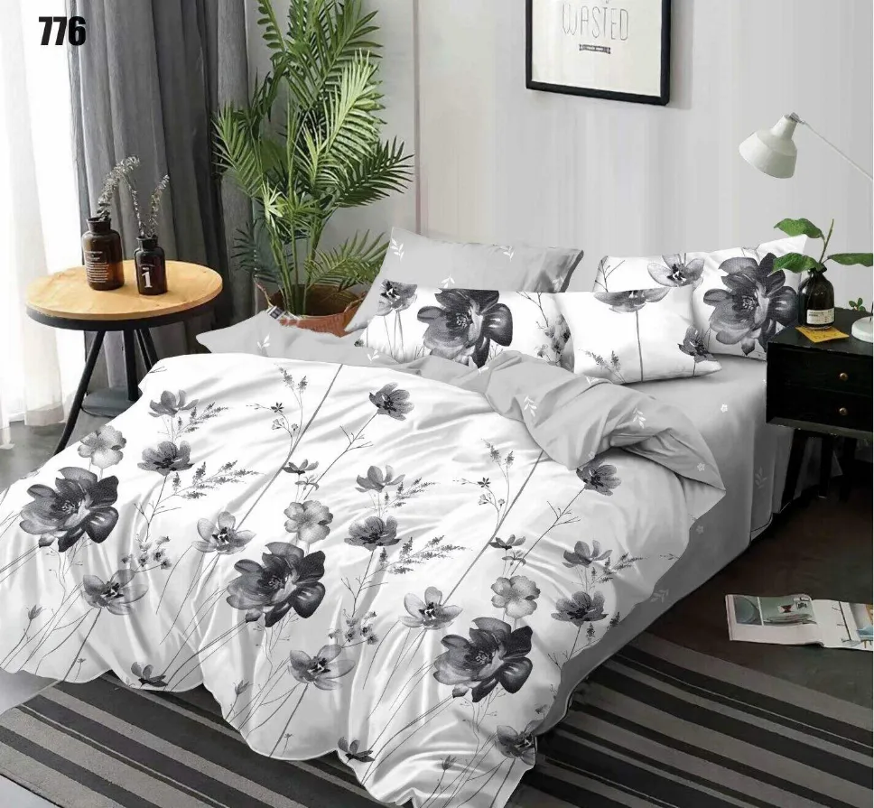 Lenjerie de pat Finet 6 piese, alb cu flori negre delicate-LP776 [1]