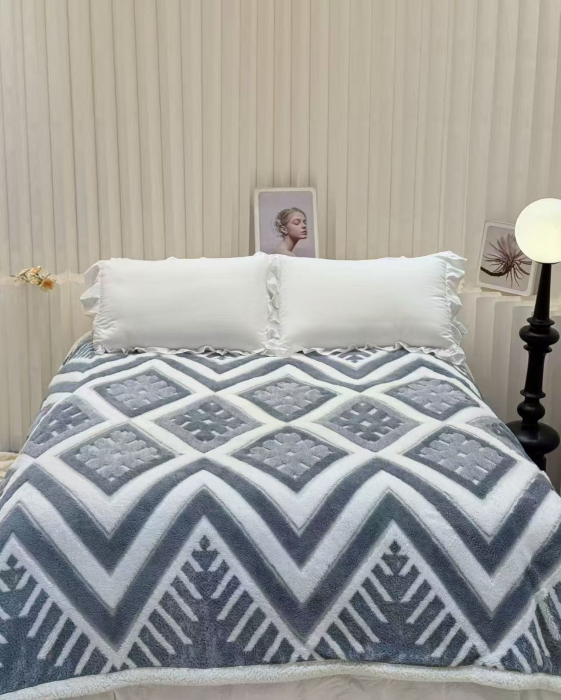Patura Cocolino Dubla cu Blanita gri și alb cu model geometric și chevron-MS8 [2]