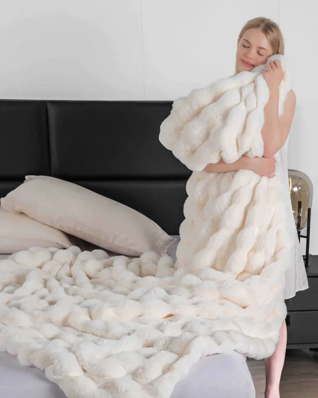 Patura Cocolino Pufoasa Din Blana De Iepure,Crem-BRA08 [3]