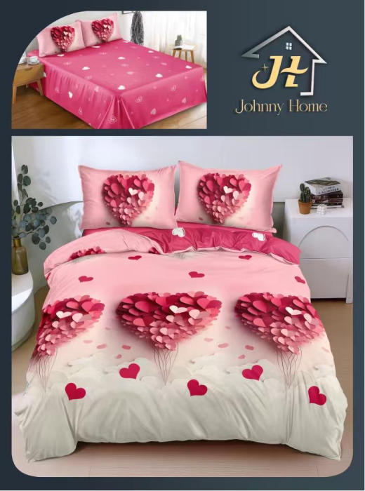 Set lenjerie de pat din bumbac satinat cu inimioare 3D, roz și bordo-BS722 [2]