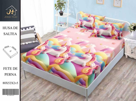 HUSE DE PAT - Husa de pat din Finet cu elastic+ 2 fete de perna 180x200 cm-HG297