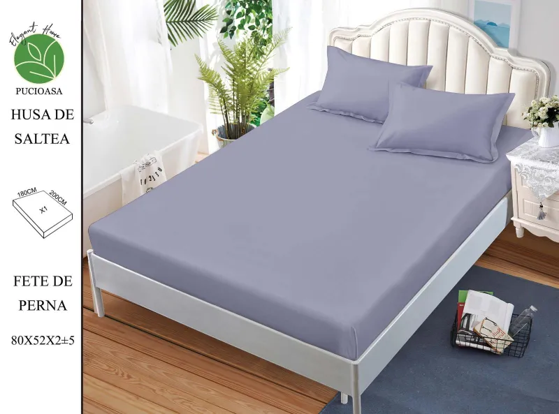 Huse de pat Finet 180x200 cm - Husa de pat din Finet cu elastic+ 2 fete  de perna 180x200 ,Gri deschis-HG154