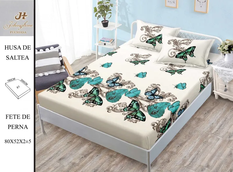 HUSE DE PAT - Husa de pat din Finet cu elastic+ 2 fete  de perna 180x200 -HG248