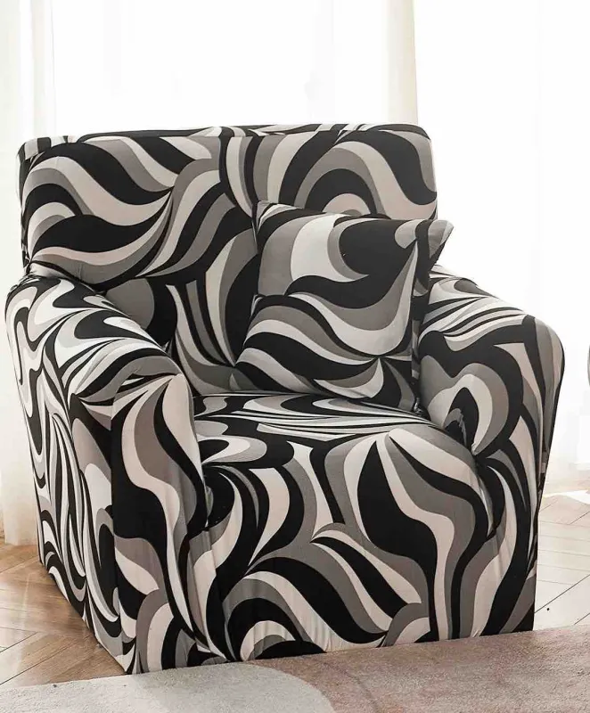 HUSE SCAUNE & CANAPELE - Husa Elastica pentru Fotoliu cu brate,Alb/Gri Spirala-S39