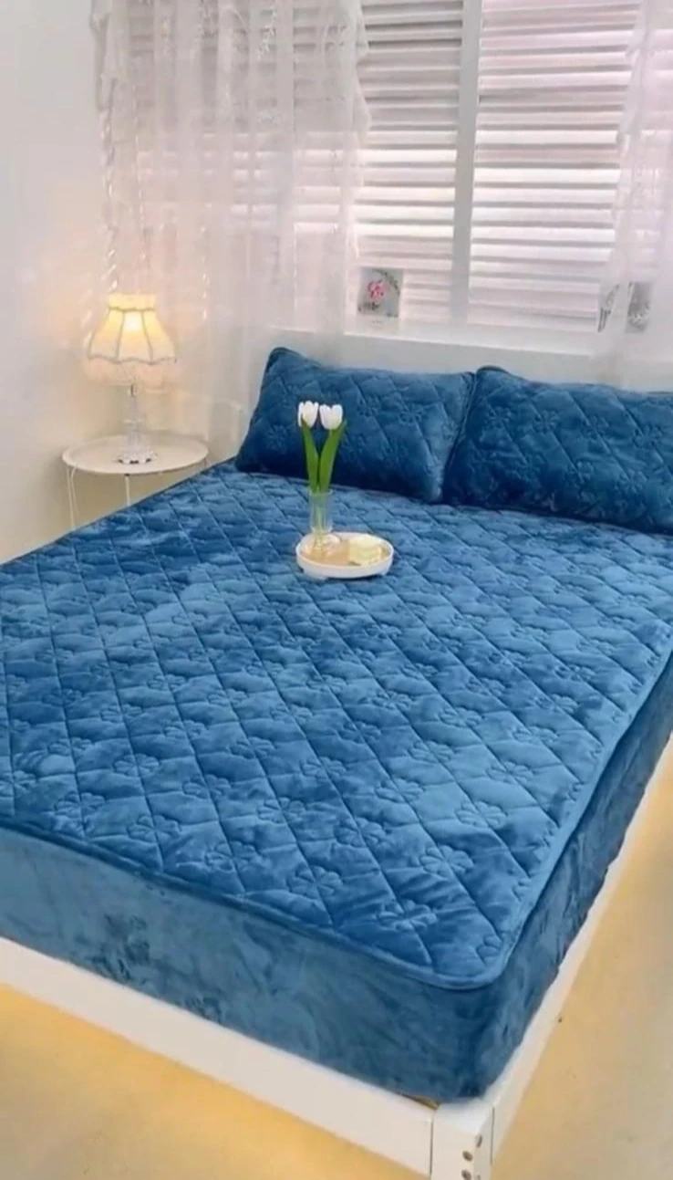 Huse Tip Topper 160x200 - Husă tip topper 160x200 cm albastru închis matlasă-TB11