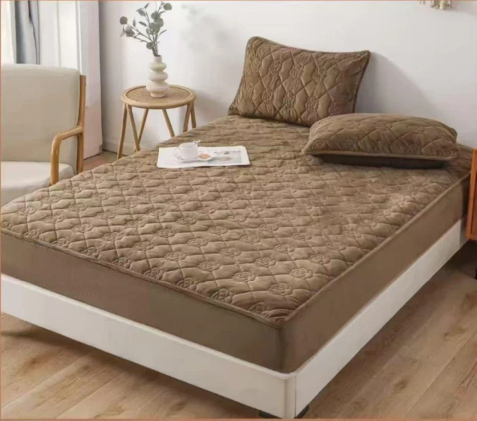 Huse Tip Topper 160x200 - Husă tip topper 160x200 cm crem cu model matlasат-TB3