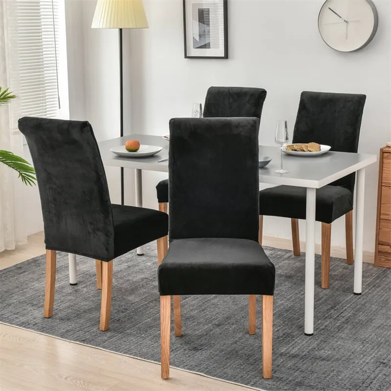 Huse pentru scaun din Catifea cu elastic,Negru-JHC12 [2]